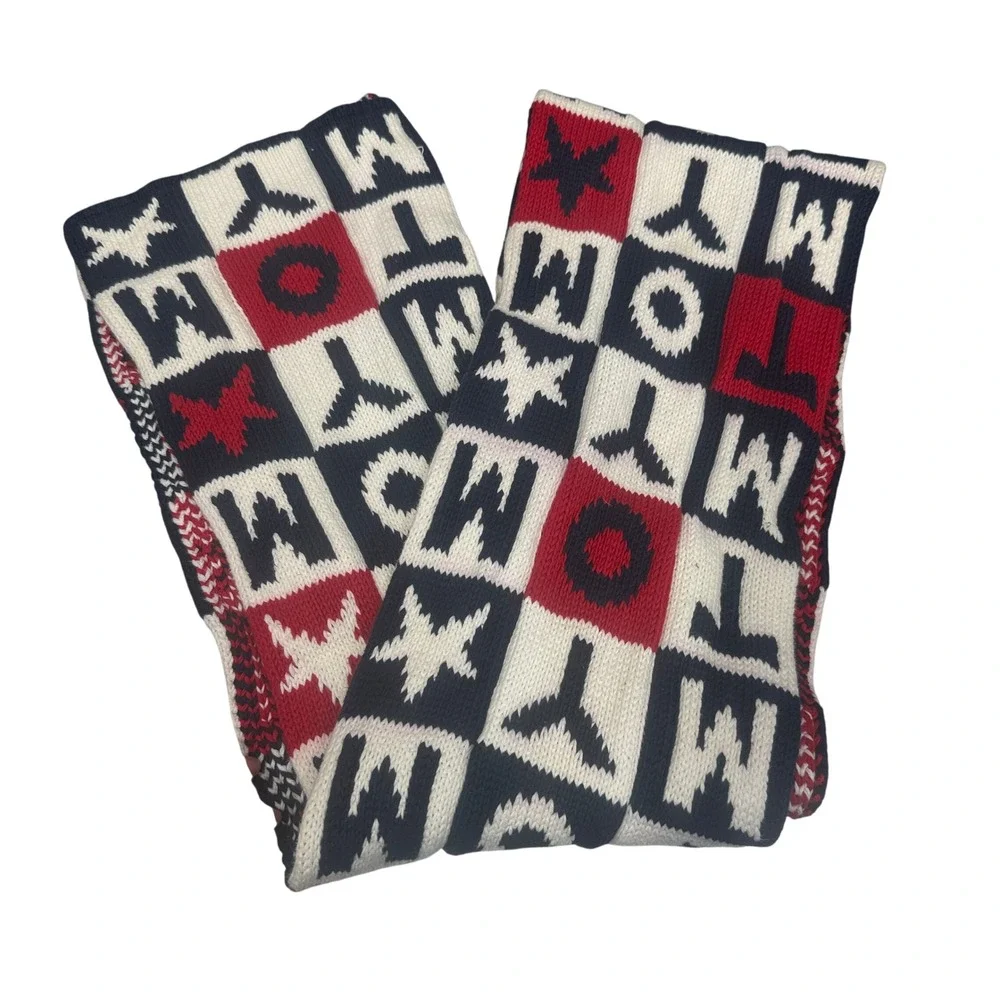 Tommy Hilfiger Scarf Unisex OS Red White Blue Excellent Knit Logo Star Block